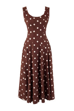 Kahverengi Puantiyeli Baglama Detayl? Midi Dokuma Elbise TWOSS26EL00055