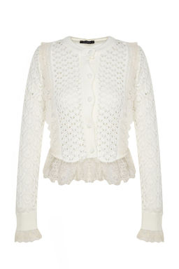 Ekru Crop Dantel Garnili Ajurlu/Delikli Triko H?rka TWOAW24KZ01059