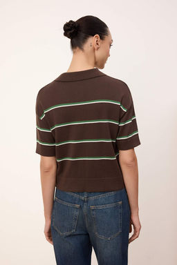 Kahverengi Yazl?k Iplik Cizgili Polo Yaka Triko Ince Bluz TWOSS26BZ00127 - Trendyolmilla фото 4