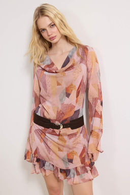 Cok Renkli Suet Kemerli Mini Astarl? Dokuma Elbise TWOSS26EL00072