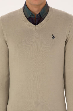 Erkek Slim Fit V Yaka Haki Melanj Basic Triko Kazak - U.s. polo assn фото 6
