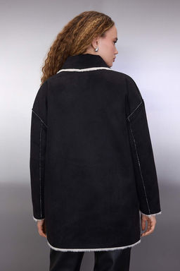 Ekru Kurklu Cift Tarafl? Mono Kapama Oversize Midi Kaban TWOAW26KB00005