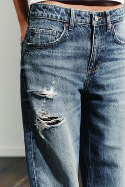 TRF RIPPED MID-WAIST WIDE-LEG JEANS