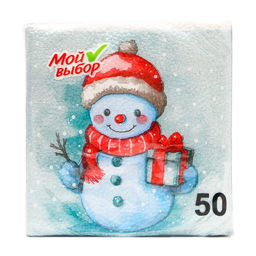 Цена за 4 шт. Салфетки новогодние бумажные «Снеговичок» 1 слой, 24×24 см, 50 шт.
