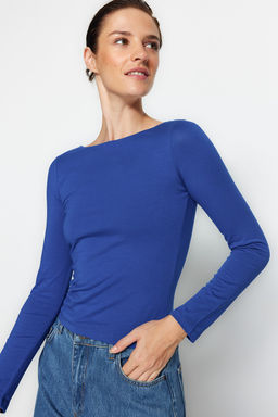 Saks Pamuklu Esnek Kay?k Yaka Fitted/Vucuda Oturan Esnek Orme Bluz TWOAW24BZ00166