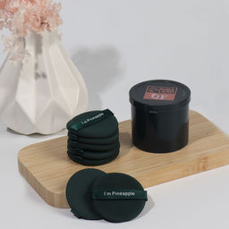Спонжи для макияжа PINNEAPPLE, набор - 7 шт., d=5.5 см, с держателем, в футляре, цвет изумрудный