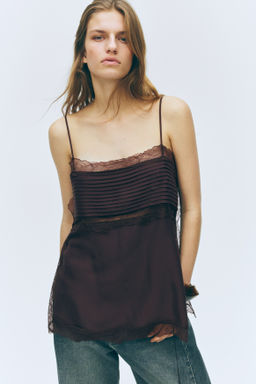 Top de tirantes espagueti con detalles de encaje - H&m фото 4