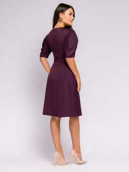 Платье бордовое длины миди с пышными рукавами - 1001dress фото 3