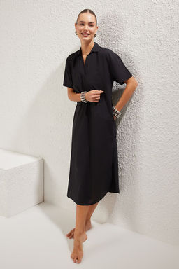 TRENDYOLMILLA Cicek Desenli Midi Dokuma %100 Pamuk Y?rtmacl? Plaj Elbisesi TBESS25EL00050  фото 13