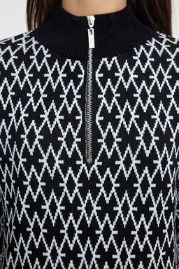 Trendyolmilla Siyah Mini Triko Geometrik Desenli Elbise TWOAW25EL00008 фото 4