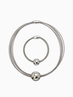 Набор 2 предмета: колье, браслет Бусина на нитях, цвет серебро