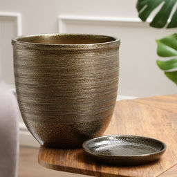Горшок для цветов Тёмное золото, керамический, с поддоном, 5 л, коричневый с золотой полосой - Simaland фото 3