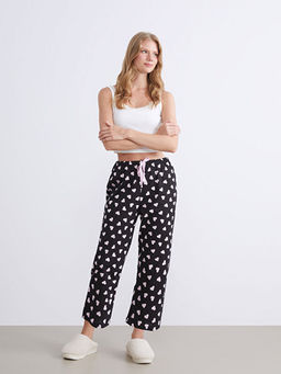 Beli Lastikli Bask?l? Kad?n Kapri Pijama Alt?