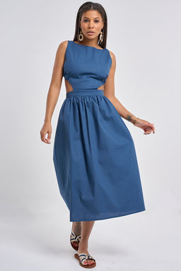 Сарафан льняной с разрезами серо-синий - Fly фото 4