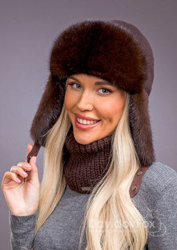 Ушанка норка трикотаж браун
