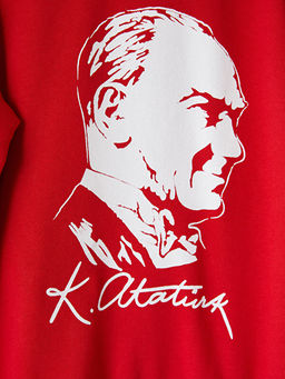 Bisiklet Yaka Atat?rk Bask?l? Erkek ?ocuk Sweatshirt