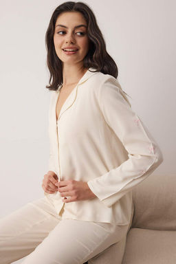 Pembe Kurdele/Fiyonk Nak?s Detayl? Viskon Dokuma Pijama Tak?m? THMAW26PT00089 - Trendyolmilla фото 6