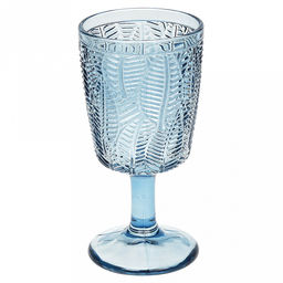 Листья Бокал стеклянный 350мл, д8см, h16,8см, рельефное, цветное стекло, цвет - синий (Китай)