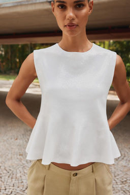 SEQUINNED KNIT PEPLUM TOP