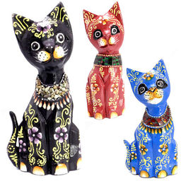 Сувенир из дерева HOK-K20-01-1 Набор кошек 3 в 1 символ удачи в доме 20см Албезия