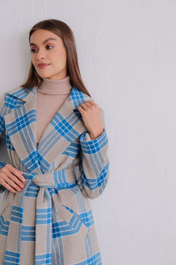 8395 Удлинённое пальто Hilton серо-голубое в клетку - Martichelli фото 16