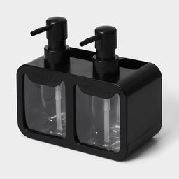 Двойной дозатор для мыла и моющего средства, с губкой в комплекте, по 300 мл, чёрный