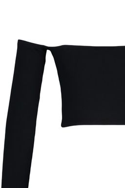 Siyah Fitted/Vucuda Oturan Super Crop Carmen Yaka Fitilli Esnek Orme Bluz TWOAW23BZ00482 - Trendyolmilla фото 7