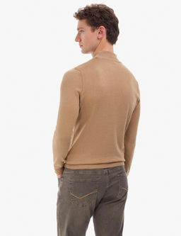 Camel Slim Fit Yar_m Bal_k__ Yaka Basic Triko Kazak