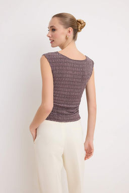 Ac?k Kahverengi Fitted/Vucuda Oturan Kay?k Yaka Kolsuz Buzgulu Dokulu Orme Bluz TWOSS26BZ00258 - Trendyolmilla фото 4