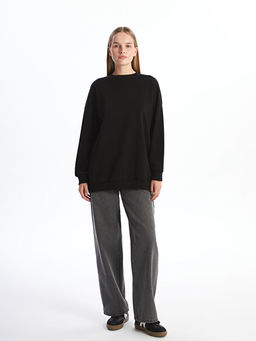 Kad?n Bisiklet Yaka D?z Sweatshirt Tunik