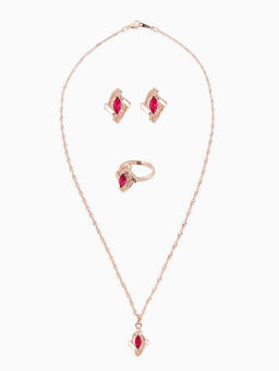 Гарнитур 3 предмета: серьги, кулон, кольцо Эдель ромб совершенство, цвет розовый в золоте, 45 см