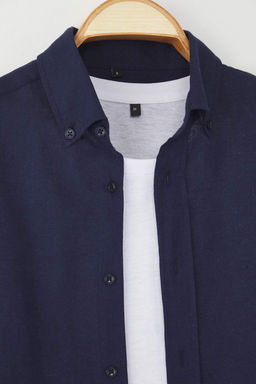 Trendyolmilla Man Mavi Regular Fit Keten Kar?s?ml? Erkek Gomlek TMNSS25GO00082 фото 3