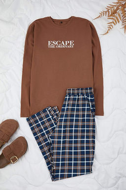 Kahverengi Regular Ekose / Kareli _rme Pijama Tak_m_ TMNAW26PT00055