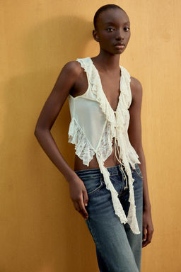 TOP COMBINADO ENCAJE VOLANTES / Crudo - Zara фото 2