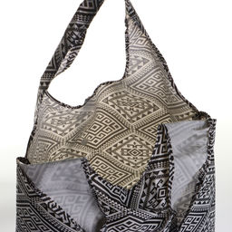 Сумка хозяйственная на кнопке, складная, чёрная, белая