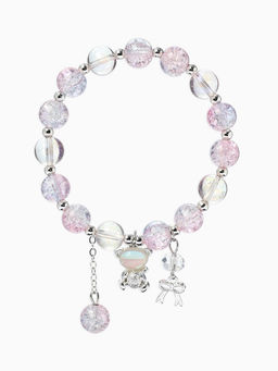 Браслет с подвесками "Сахарный" мишка, шар №10/8, цвет розово-синий в серебре