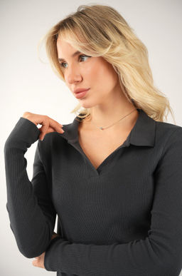 Женский лонгслив-поло в рубчик Happyfox