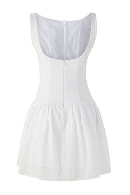 TRENDYOLMILLA Limited Edition Beyaz Etegi Belden Ac?lan Dugme Detayl? Brode Mini Dokuma Elbise TWOSS25EL00521 фото 4