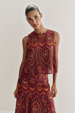 FALDA MIDI BORDADOS PERFORADOS / Multicolor - Zara фото 3