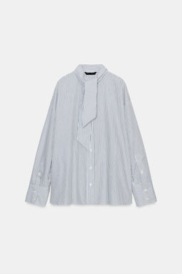 STRIPED POPLIN SHIRT WITH SCARF DETAIL - Zara фото 6