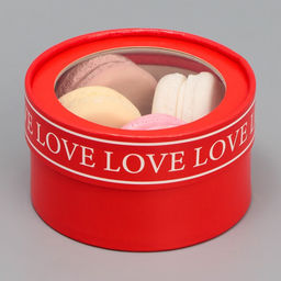 Коробка для макарун, кондитерская упаковка тубус с окном Love, 12×12×5 см