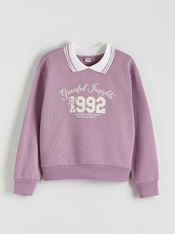 Polo Yaka K?z ?ocuk Kal?n Sweatshirt