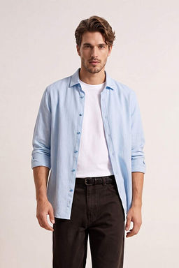 A__k Mavi Regular Fit Apoletli Buru_uk Efektli Keten G_r_n_ml_ G_mlek TMNSS23GO00061