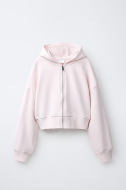 SUDADERA CAPUCHA CROPPED / Rosa claro