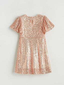 Bisiklet Yaka Pul ??lemeli K?z ?ocuk Elbise