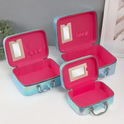 Набор шкатулок для украшений с зеркалом «Плетение», 3 шт., искусственная кожа, голубая