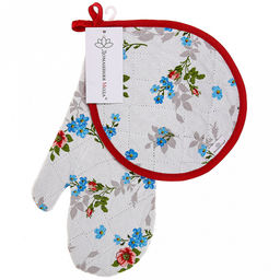 "Розовый ноктюрн" Кухонный комплект: прихватка-варежка 15х30см + прихватка "Капелька" 20х25см, хлопок "Премиум" 191г/м2 - хлопок 100%, наполнитель - ватин 280гр/м2, "Домашняя мода" (Россия)