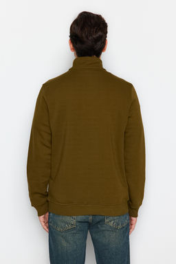 Yesil Regular/Normal Kesim Dik Yaka Fermuarl? Pamuklu Basic Ici Polarl? Sweatshirt TMNAW24SW00041