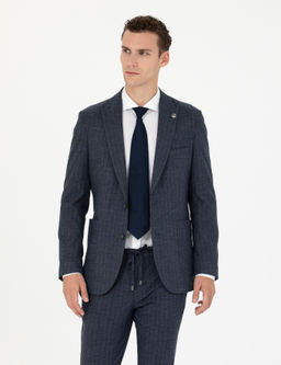 Lacivert Ekstra Slim Fit _izgili Tak_m Elbise