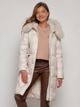 Пальто утепленное с капюшоном зимнее женское бежевого цвета 13305B - Visdeer фото 14